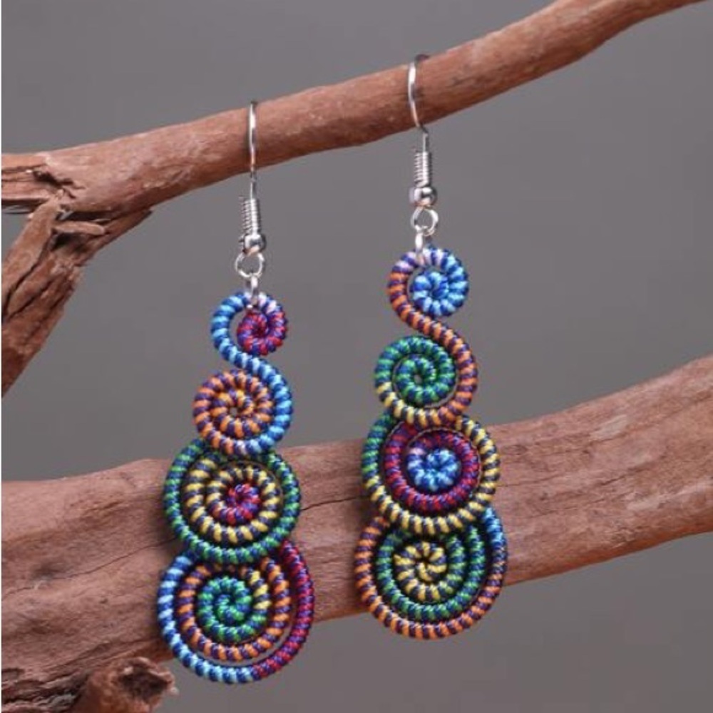 Colorful Spiral Bohemian Drop Pierced Earrings ER09